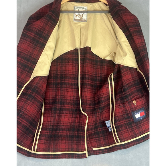 VTG Tommy Hilfiger Tartan Wool Tweed Sport Coat Mens Sz L Red Blue Plaid 90s - Picture 4 of 13